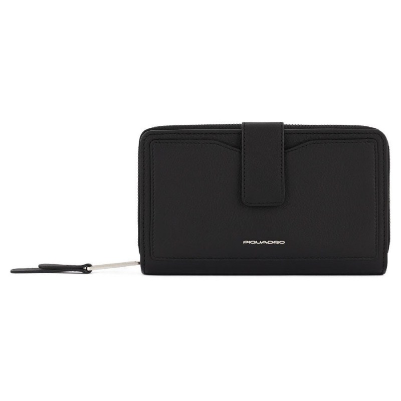 Piquadro LINA/Black  Портмоне верт. карман для монет на молнии с RFID защитой (10,5x18x3,5)